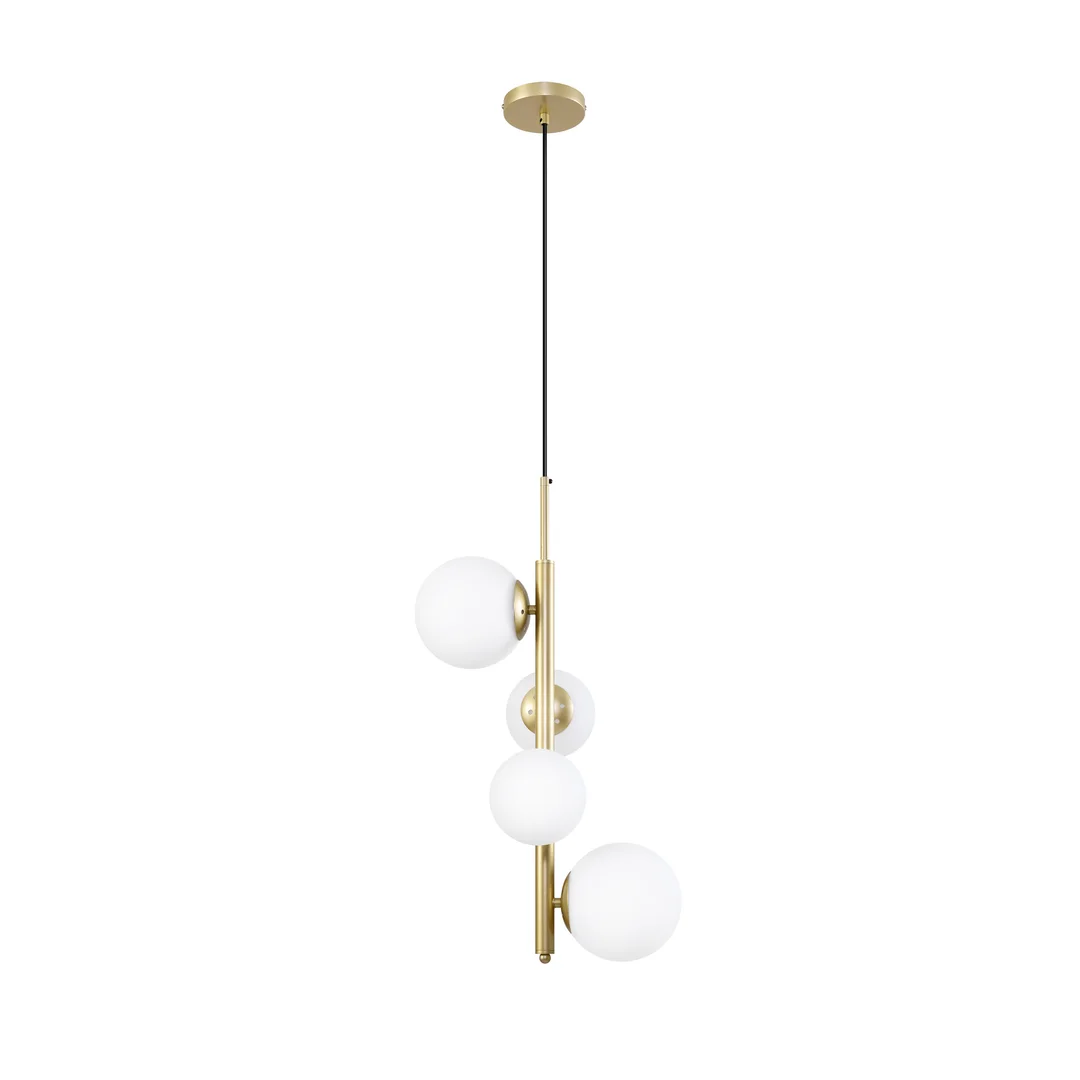 Lampa wisząca CORDEL elegancka - złoty mosiądz z białymi kloszami kulkami - designerska lampa do salonu 4x G9 LED — zdjęcie 6