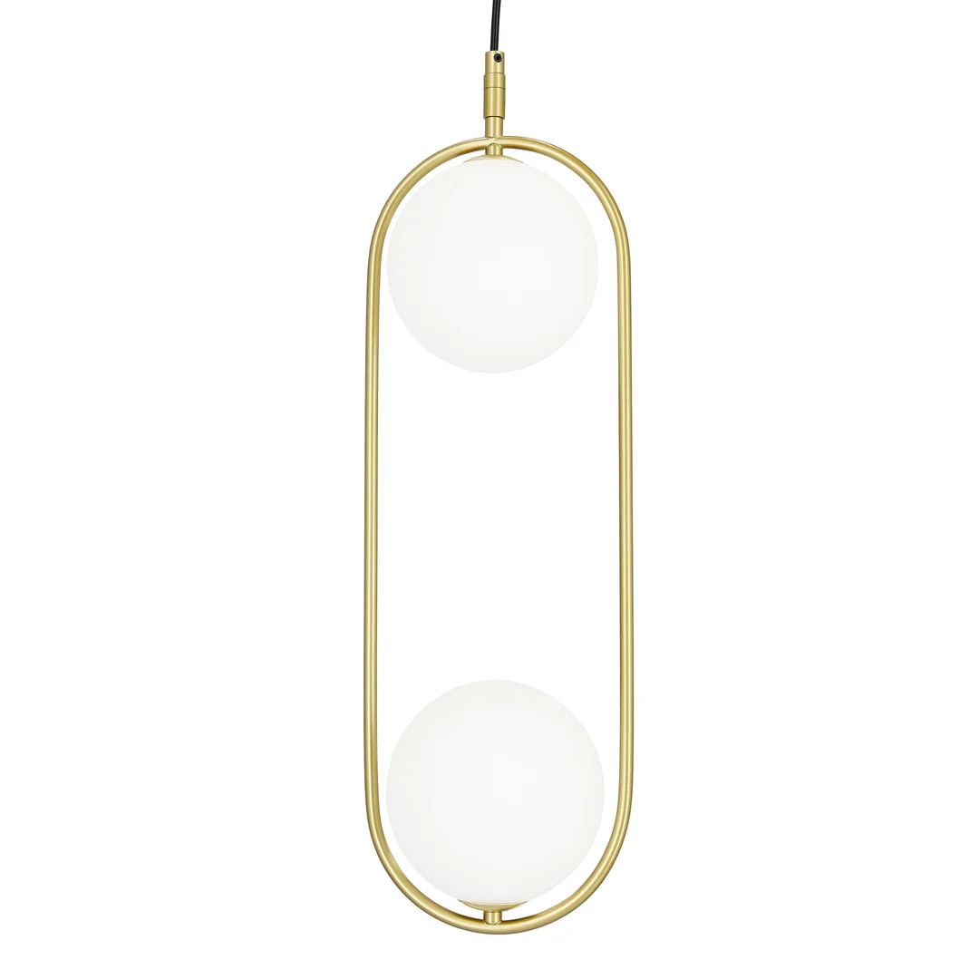 Lampa wisząca CORDEL elegancka - złoty mosiądz z białymi kloszami kulkami - nowoczesne oświetlenie salonu 2x G9 LED — zdjęcie 2