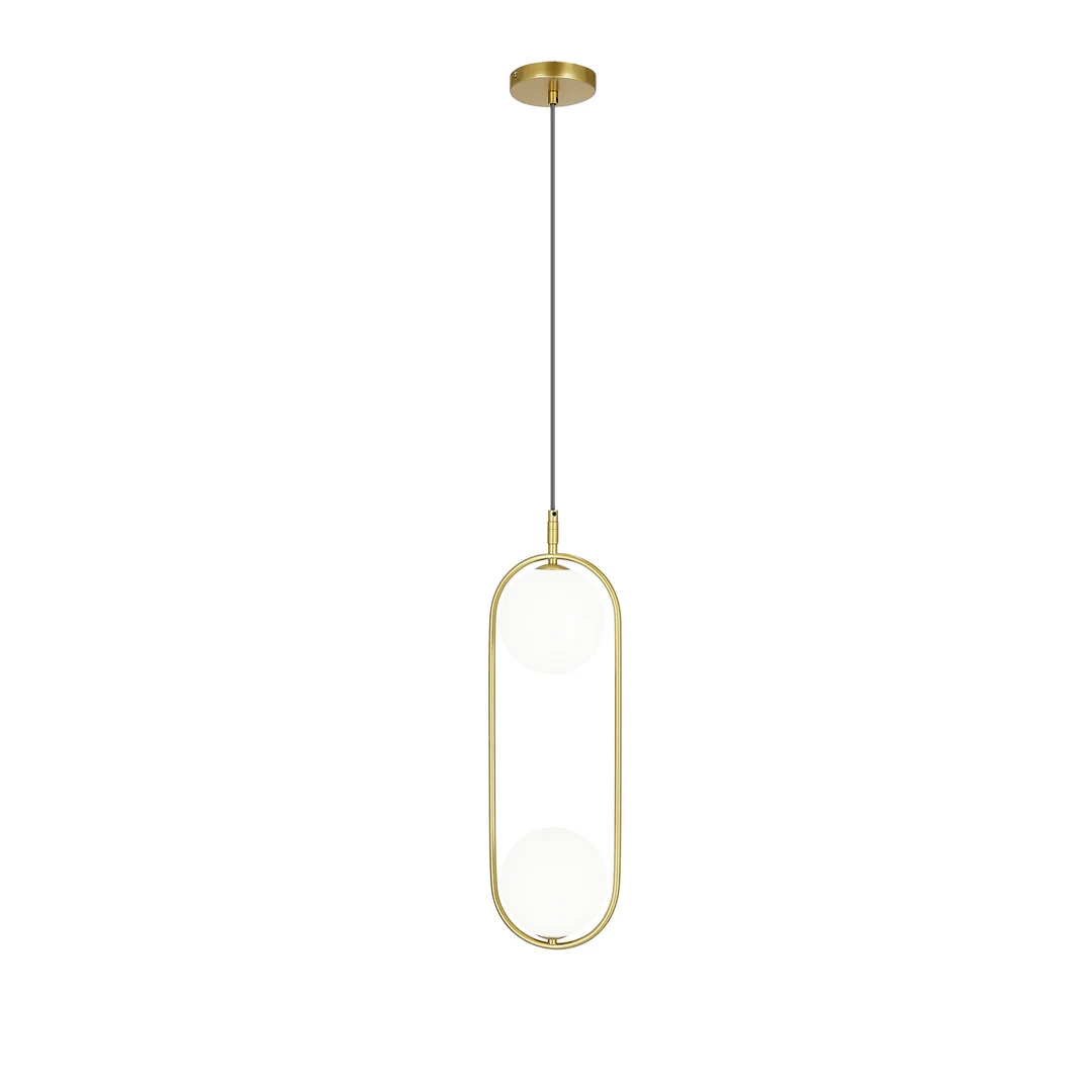 Lampa wisząca CORDEL elegancka - złoty mosiądz z białymi kloszami kulkami - nowoczesne oświetlenie salonu 2x G9 LED — zdjęcie 6