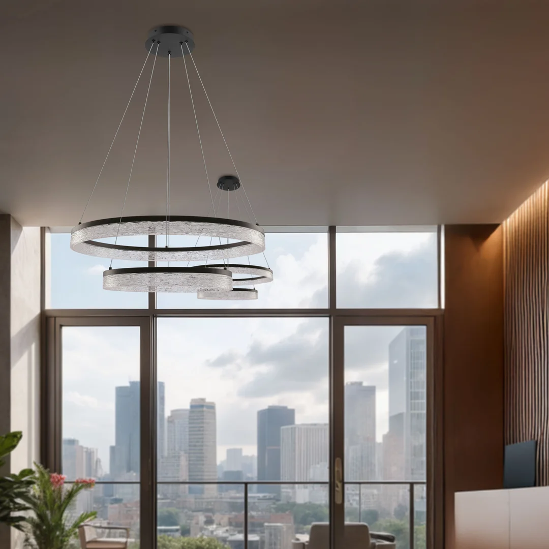 Lampa wisząca FROZI w stylu glamour – czarny klosz z kryształkami – nowoczesny żyrandol LED do luksusowego salonu — zdjęcie 2