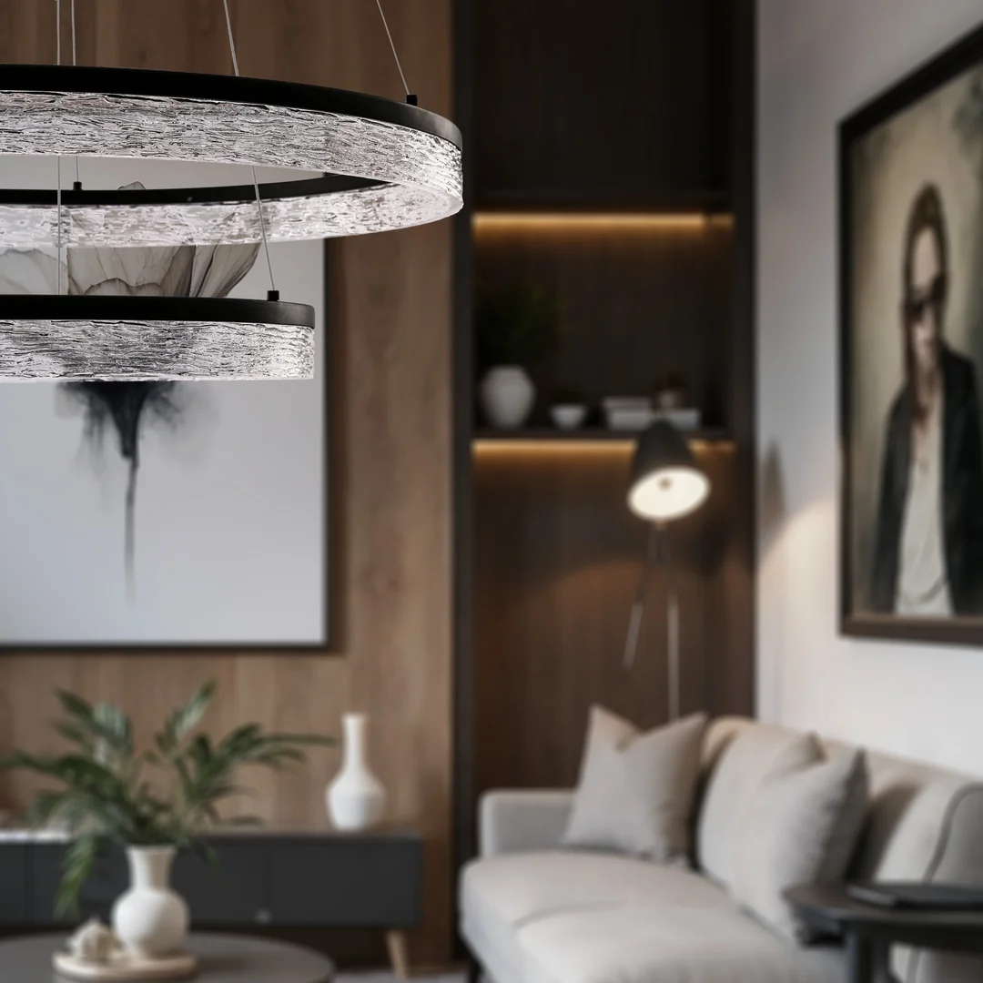 Lampa wisząca FROZI w stylu glamour – czarny klosz z kryształkami – nowoczesny żyrandol LED do luksusowego salonu — zdjęcie 3