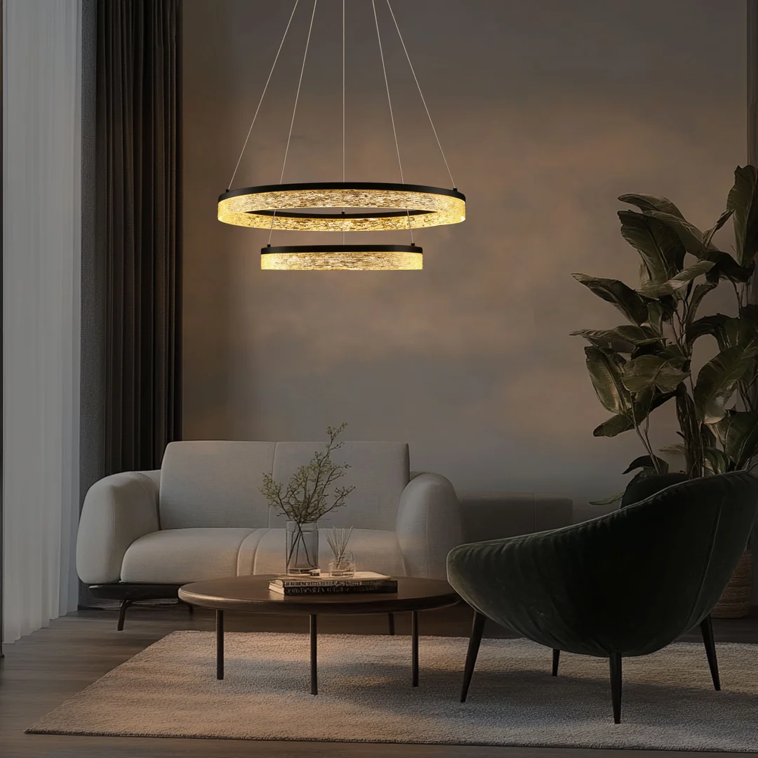 Lampa wisząca FROZI w stylu glamour – czarny klosz z kryształkami – nowoczesny żyrandol LED do luksusowego salonu — zdjęcie 4