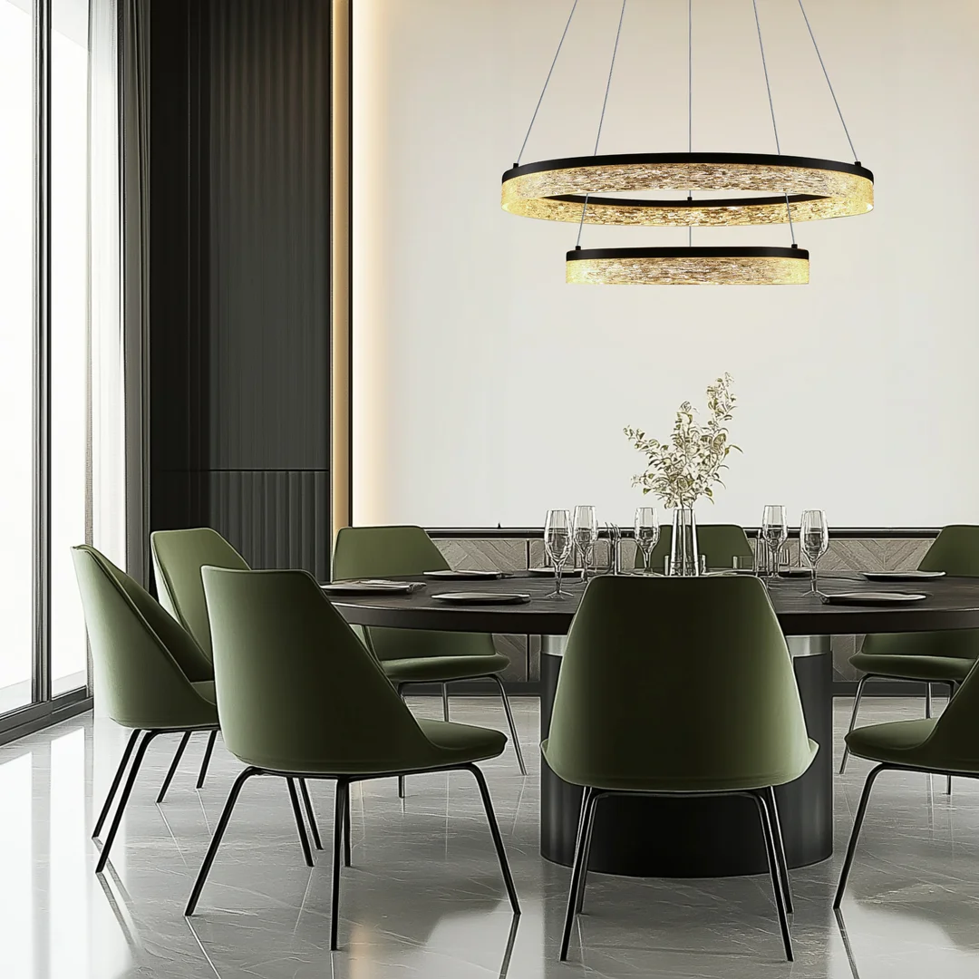 Lampa wisząca FROZI w stylu glamour – czarny klosz z kryształkami – nowoczesny żyrandol LED do luksusowego salonu — zdjęcie 5