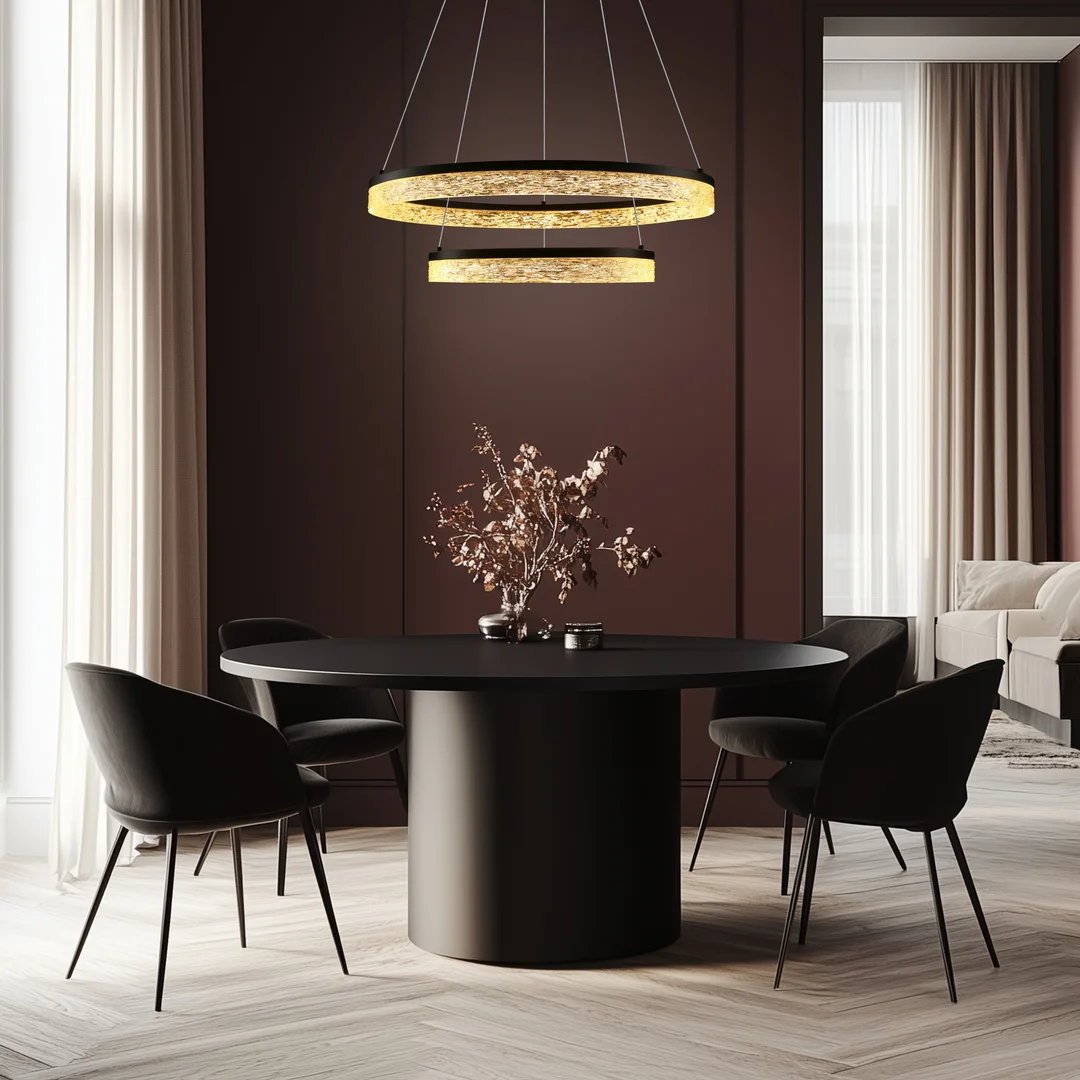 Lampa wisząca FROZI w stylu glamour – czarny klosz z kryształkami – nowoczesny żyrandol LED do luksusowego salonu — zdjęcie 6