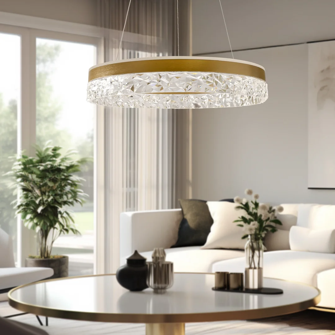 Lampa wisząca FROZI w stylu glamour – złoty klosz z kryształkami – eleganckie i nowoczesne oświetlenie salonu LED — zdjęcie 3