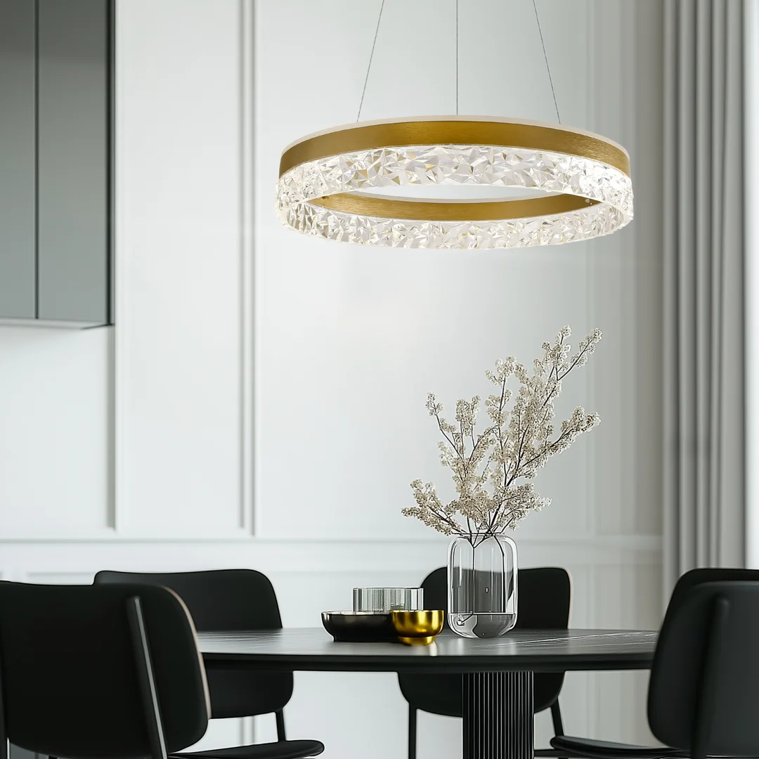 Lampa wisząca FROZI w stylu glamour – złoty klosz z kryształkami – eleganckie i nowoczesne oświetlenie salonu LED — zdjęcie 5