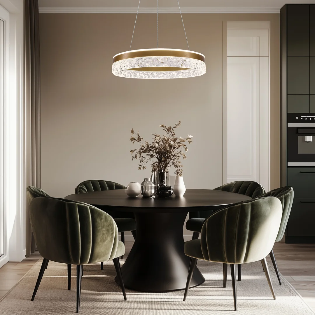 Lampa wisząca FROZI w stylu glamour – złoty klosz z kryształkami – eleganckie i nowoczesne oświetlenie salonu LED — zdjęcie 6