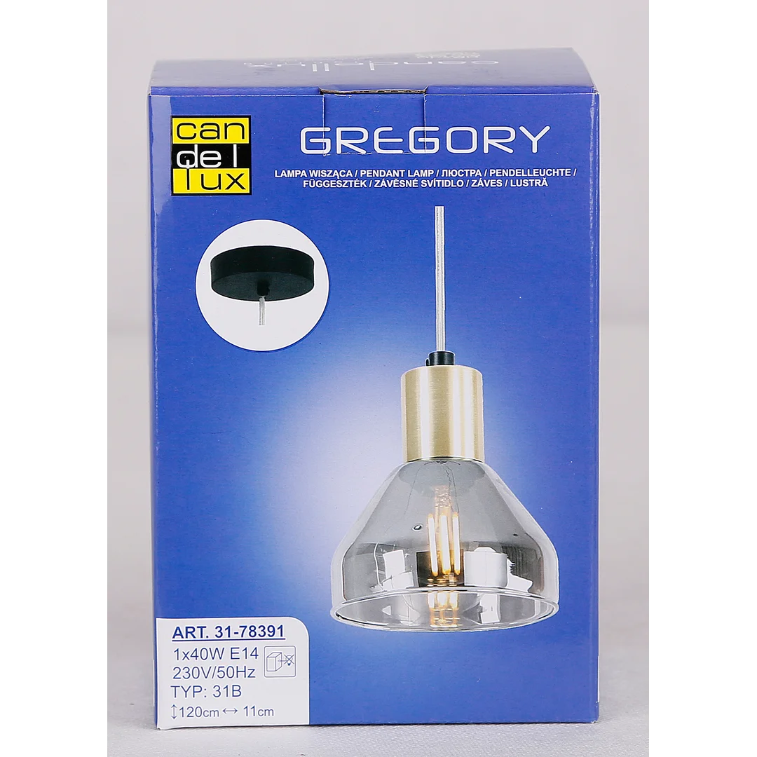 LAMPA WISZĄCA GREGORY CZARNY BRĄZ 1X40W E14 KLOSZ DYMIONY — zdjęcie 6