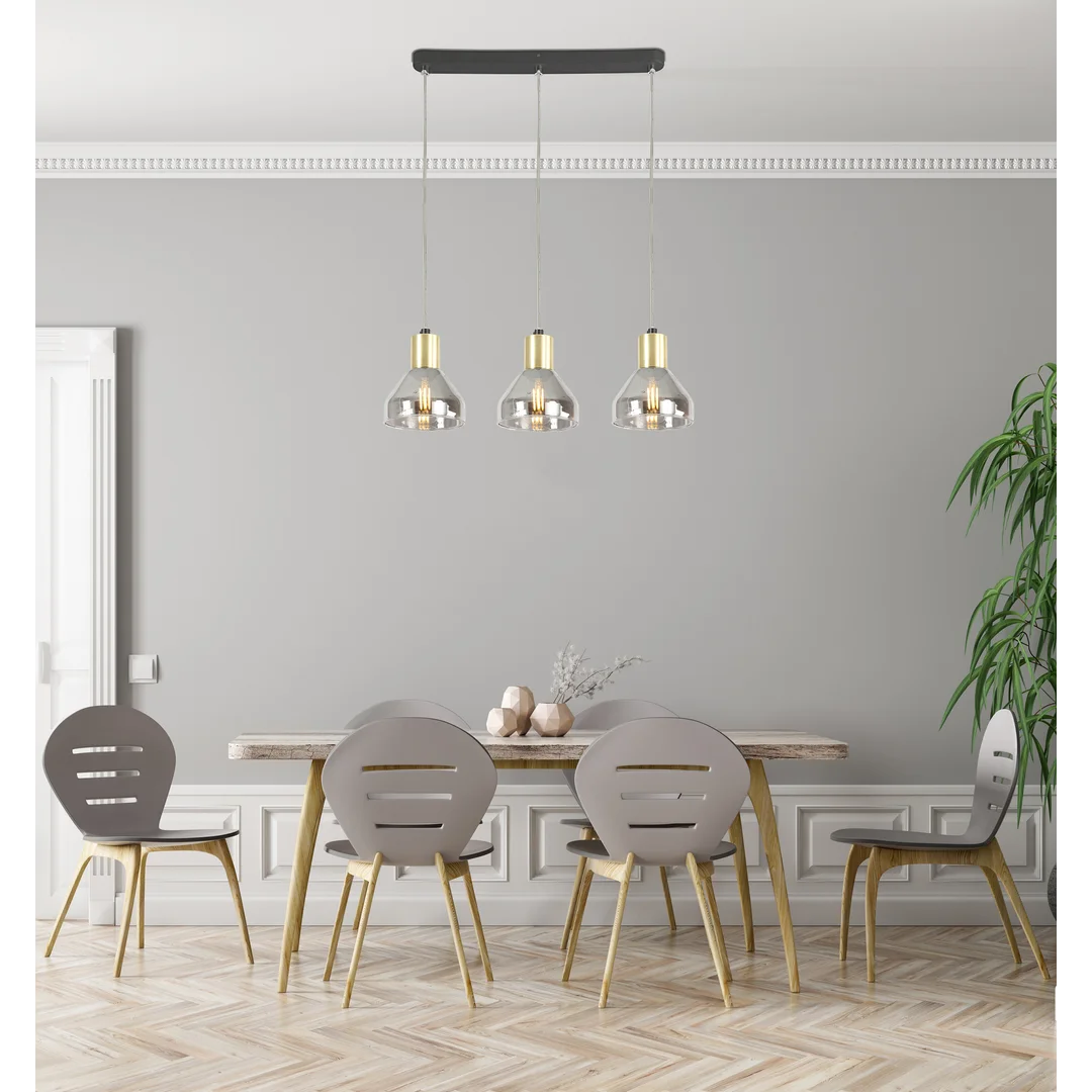 LAMPA WISZĄCA GREGORY CZARNY BRĄZ 3X40W E14 KLOSZ DYMIONY — zdjęcie 2