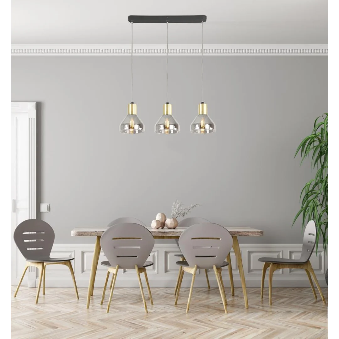 LAMPA WISZĄCA GREGORY CZARNY BRĄZ 3X40W E14 KLOSZ DYMIONY — zdjęcie 12
