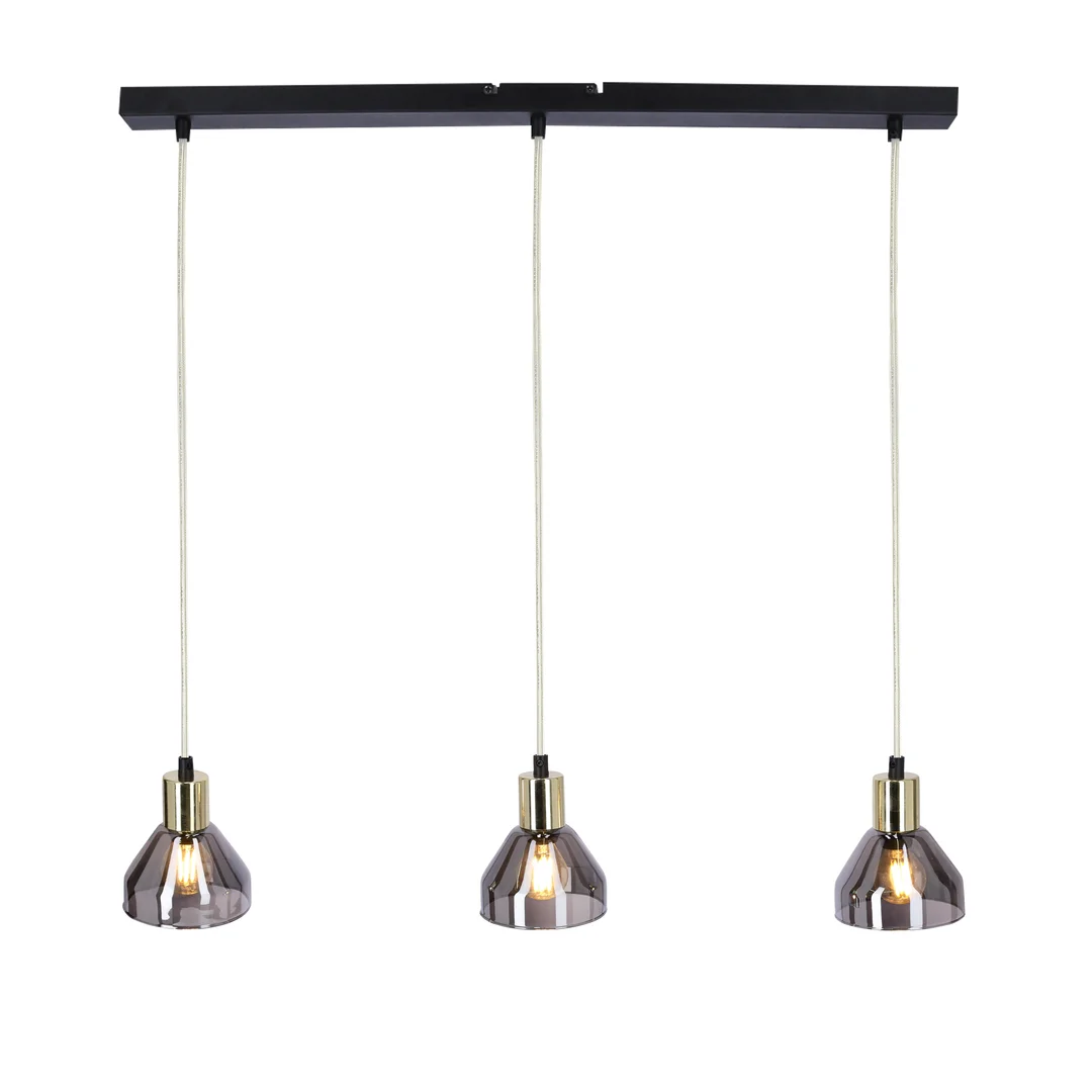 LAMPA WISZĄCA GREGORY CZARNY BRĄZ 3X40W E14 KLOSZ DYMIONY — zdjęcie 7