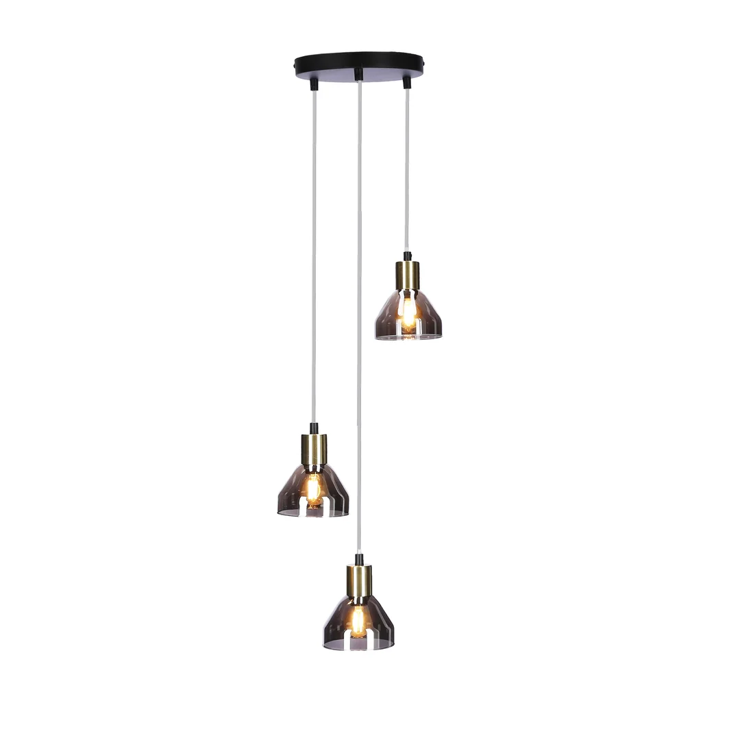 LAMPA WISZĄCA GREGORY TALERZ CZARNY BRĄZ 3X40W E14 KLOSZ DYMIONY — zdjęcie 11