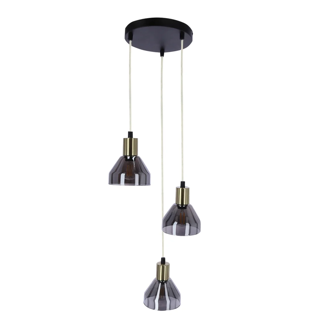 LAMPA WISZĄCA GREGORY TALERZ CZARNY BRĄZ 3X40W E14 KLOSZ DYMIONY — zdjęcie 7