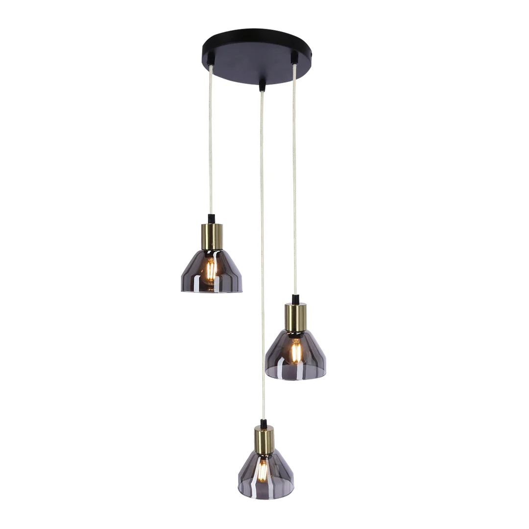 LAMPA WISZĄCA GREGORY TALERZ CZARNY BRĄZ 3X40W E14 KLOSZ DYMIONY — zdjęcie 8