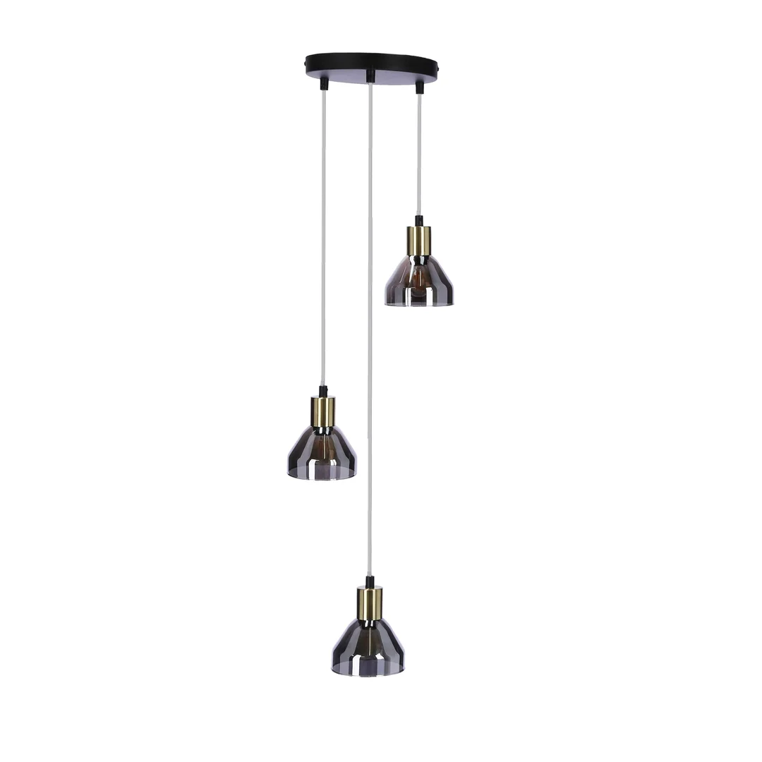 LAMPA WISZĄCA GREGORY TALERZ CZARNY BRĄZ 3X40W E14 KLOSZ DYMIONY — zdjęcie 10