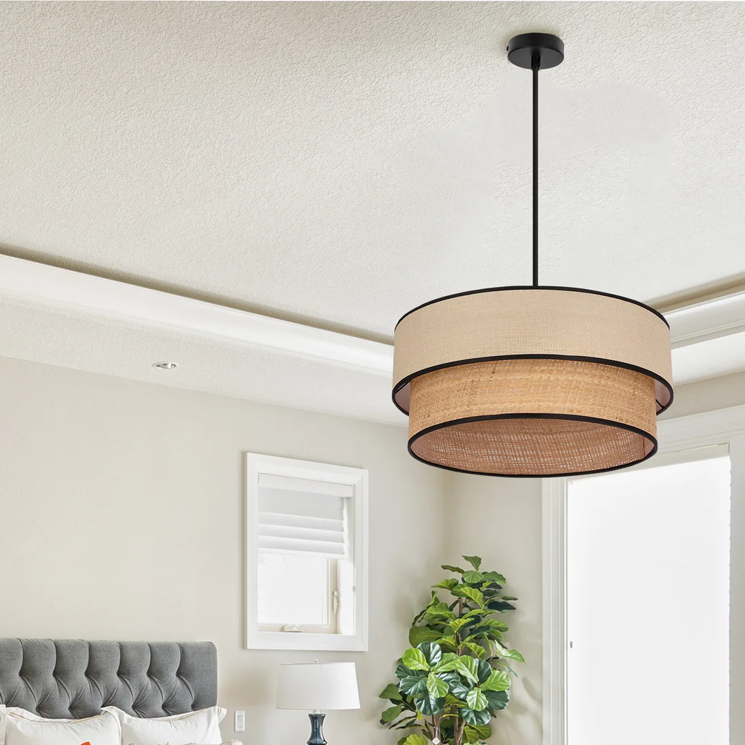 Lampa wisząca LORENZO l 1x60W E27 abażury kremowe lampa do sypialni, salonu, nowoczena eco — zdjęcie 2