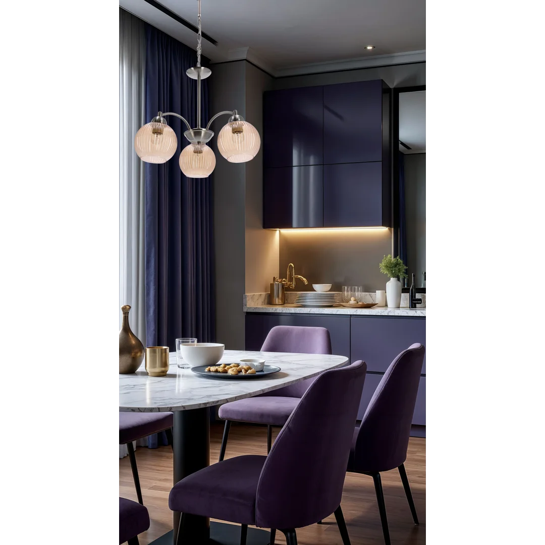 Lampa wisząca MEDINA srebrna 3x60W E27klasyczna elegancja do salonu jadalni — zdjęcie 3
