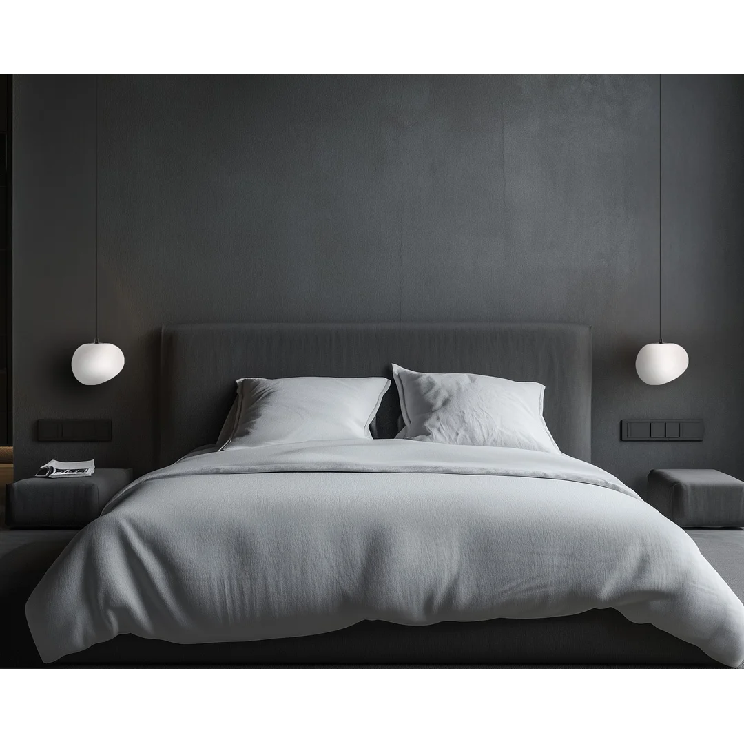 Lampa wisząca STONES 20 cm w stylu Japandi - z białym kloszem inspirowanym kamieniem - minimalistyczne oświetlenie sufitowe do salonu E27 — zdjęcie 2