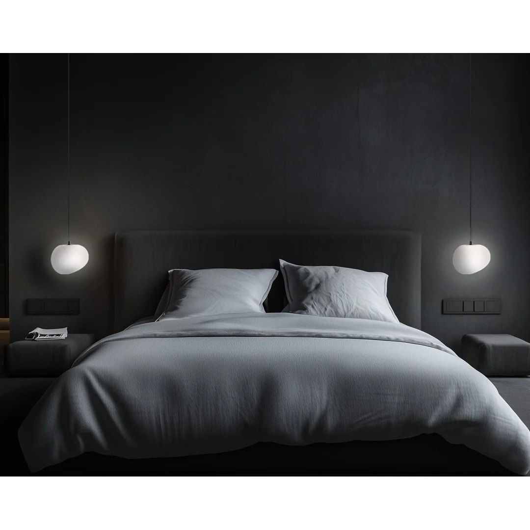 Lampa wisząca STONES 20 cm w stylu Japandi - z białym kloszem inspirowanym kamieniem - minimalistyczne oświetlenie sufitowe do salonu E27 — zdjęcie 3