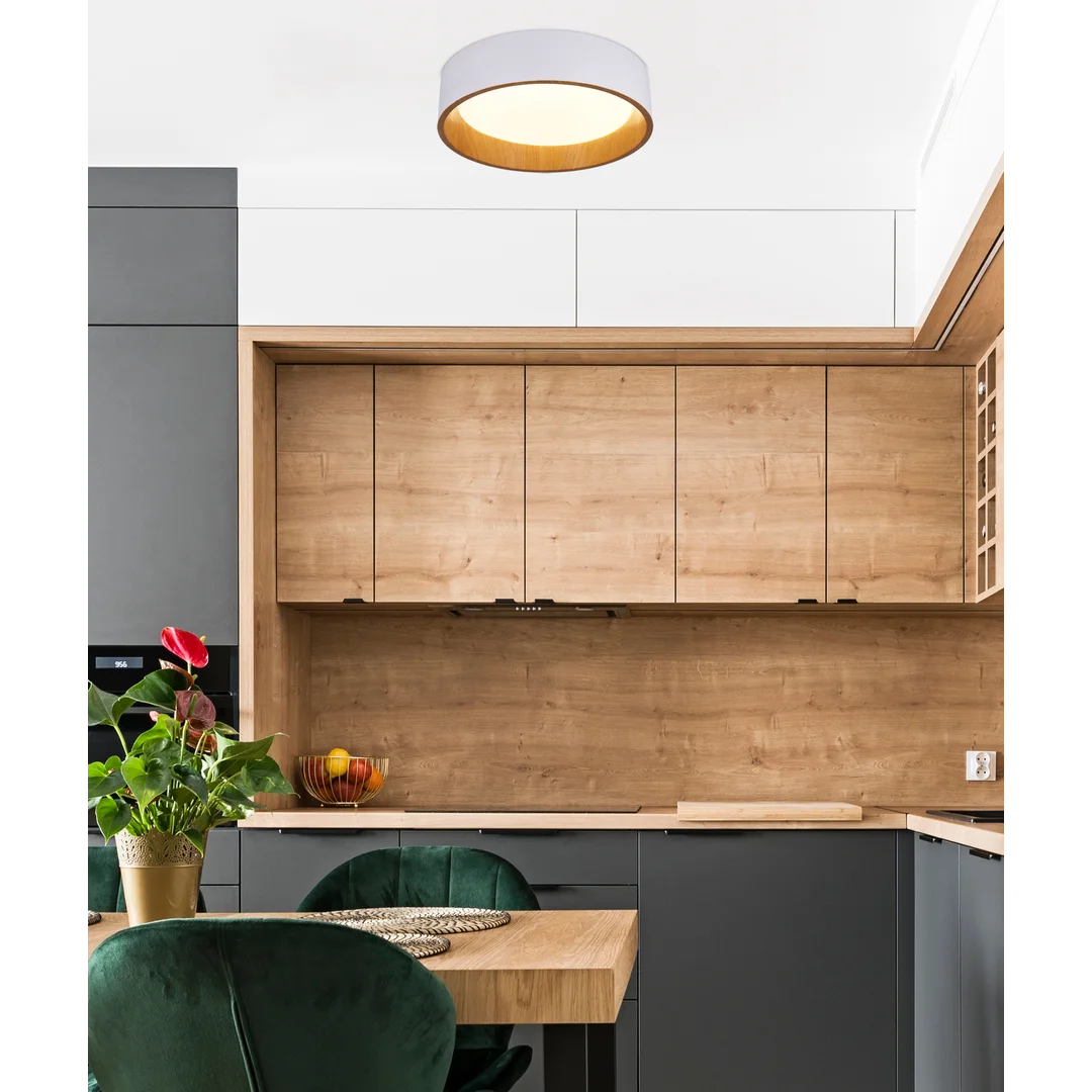 LAZIO LAMPA SUFITOWA PLAFON BIAŁO DREWNIANY 24W LED 40 CM KLOSZ BIAŁY — zdjęcie 2