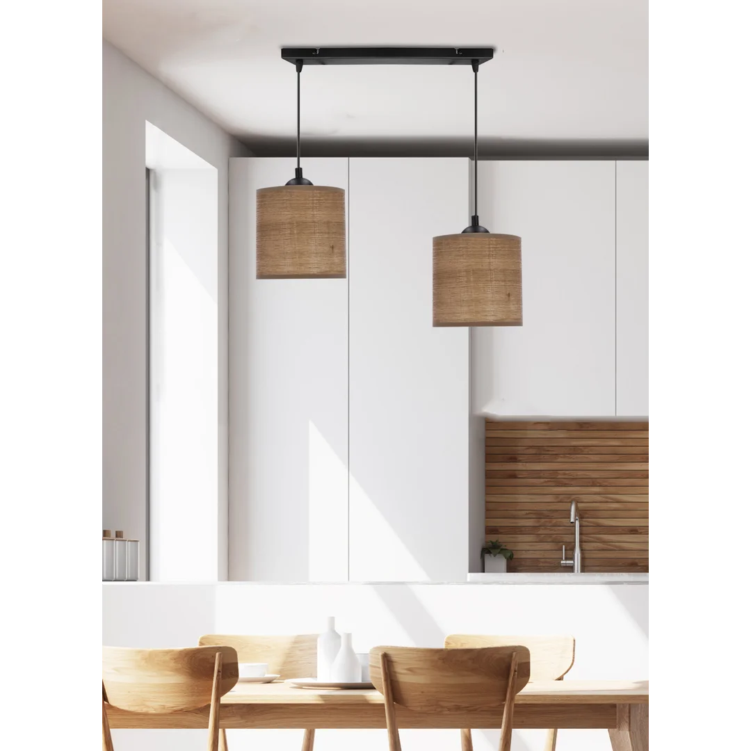 LEGNO LAMPA WISZĄCA CZARNY 15 2X40W E27 ABAŻUR ORZECHOWY — zdjęcie 2