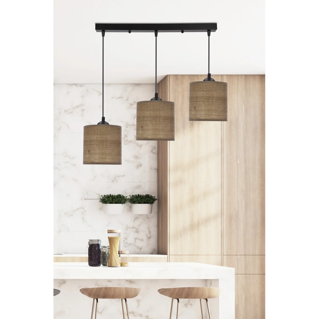 LEGNO LAMPA WISZĄCA CZARNY 15 3X40W E27 ABAŻUR ORZECHOWY — zdjęcie 2