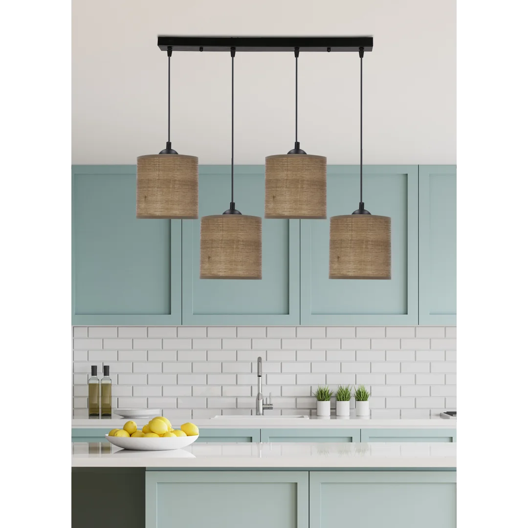 LEGNO LAMPA WISZĄCA CZARNY 15 4X40W E27 ABAŻUR ORZECHOWY — zdjęcie 2