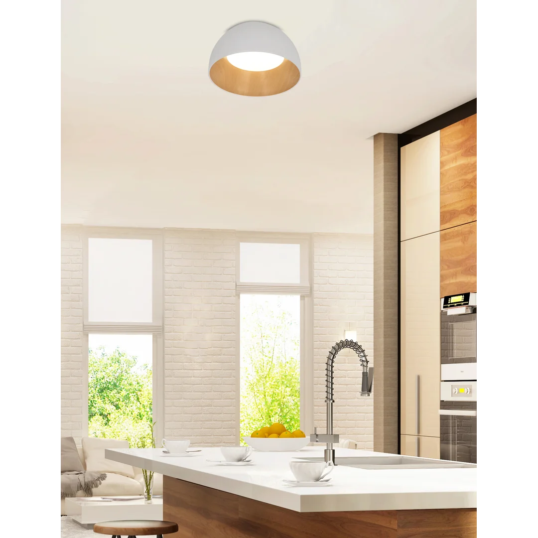 LIGURIA LAMPA SUFITOWA PLAFON BIAŁO DREWNIANY 18W LED 35 CM KLOSZ BIAŁY — zdjęcie 2