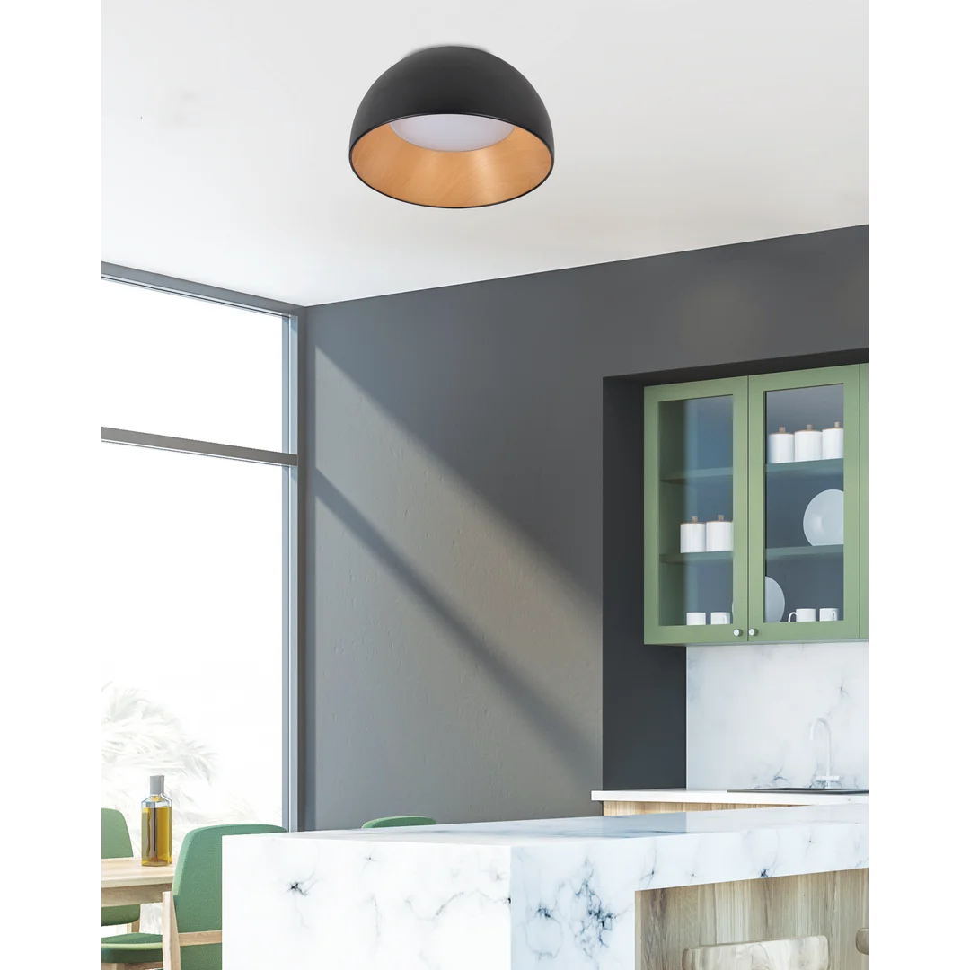 LIGURIA LAMPA SUFITOWA PLAFON CZARNO DREWNIANY 18W LED 35 CM KLOSZ BIAŁY — zdjęcie 2
