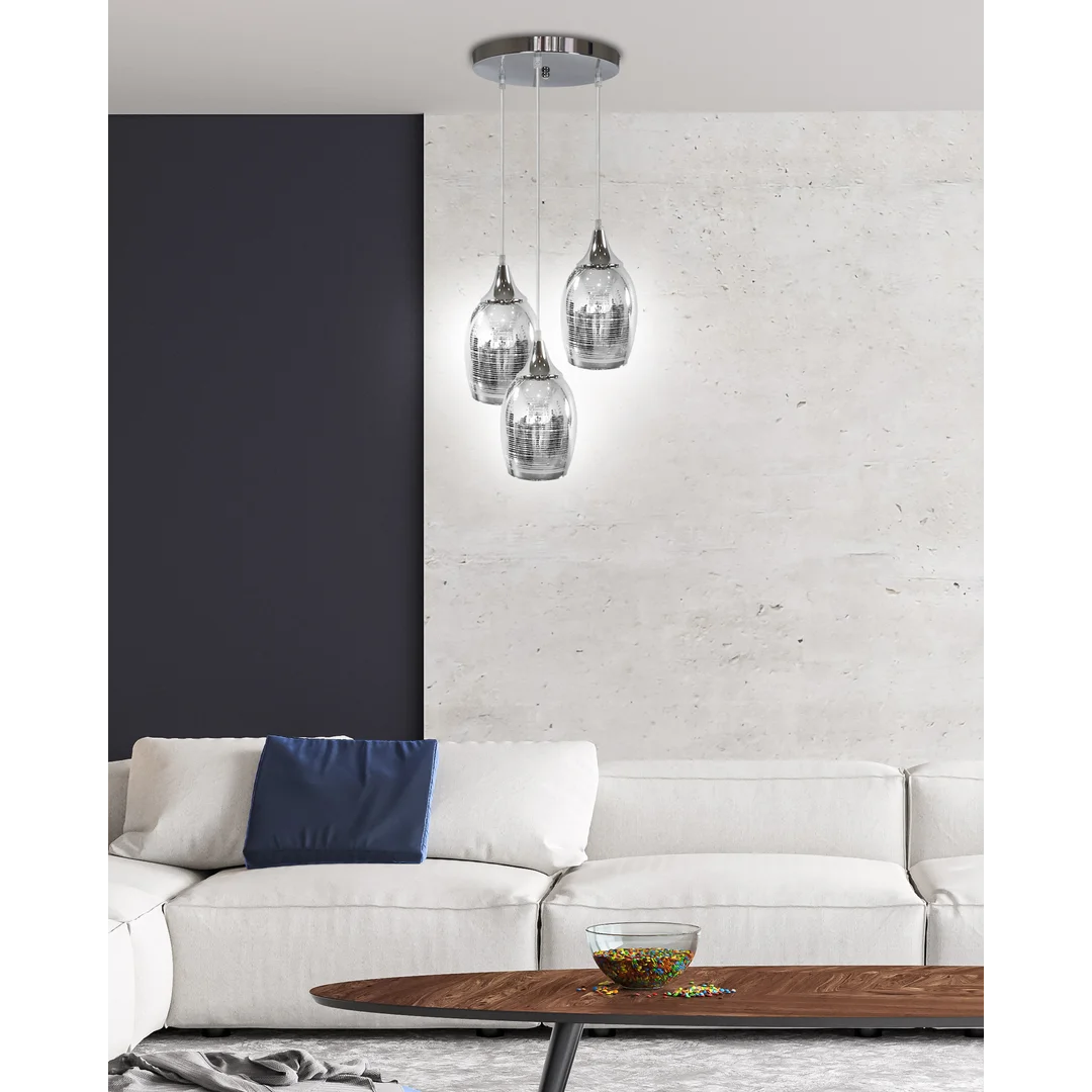 MARINA LAMPA WISZĄCA TALERZ 3X60W E27 CHROM — zdjęcie 2
