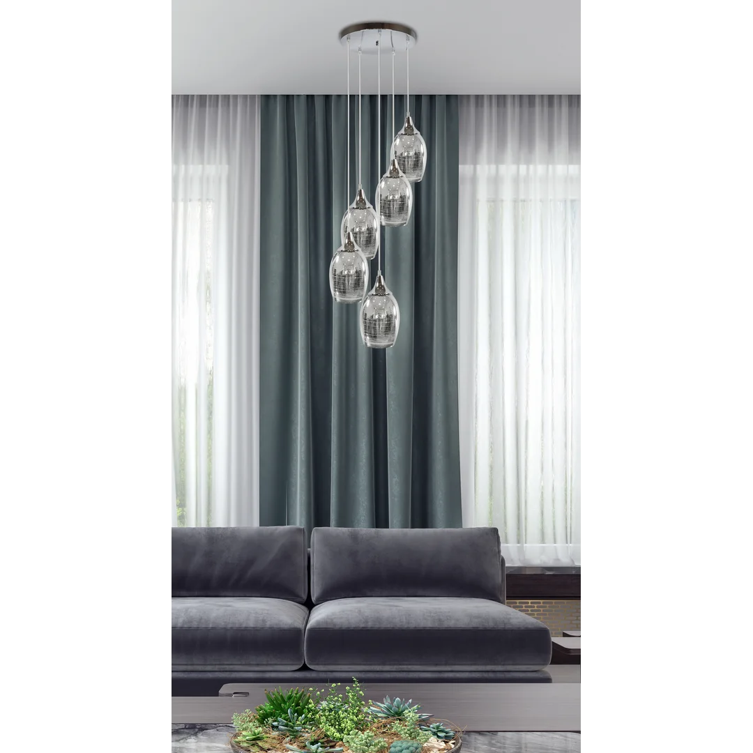 MARINA LAMPA WISZĄCA TALERZ 5X60W E27 CHROM — zdjęcie 14