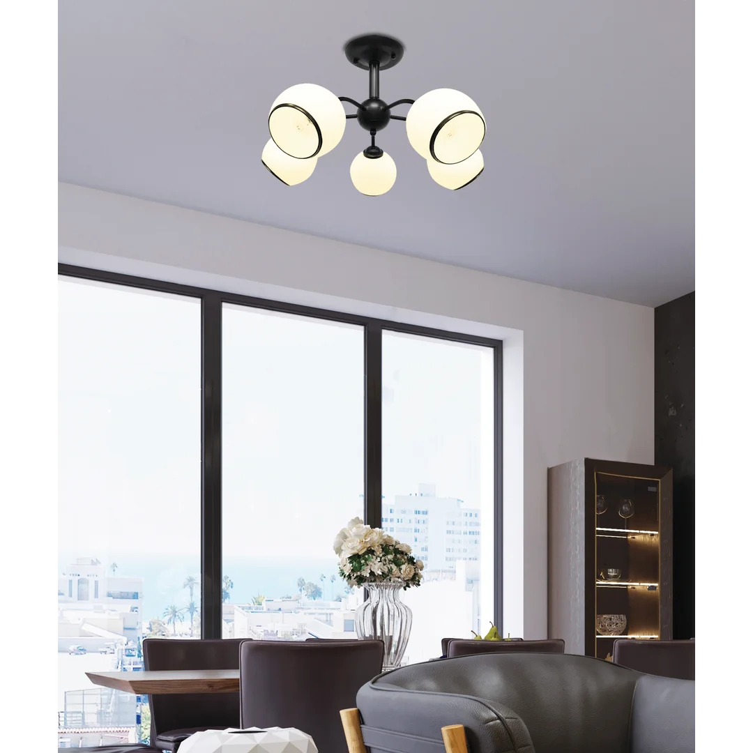 MARINEN LAMPA WISZĄCA CZARNY 5X40W E27 KLOSZ BIAŁY Z OBWÓDKĄ — zdjęcie 2