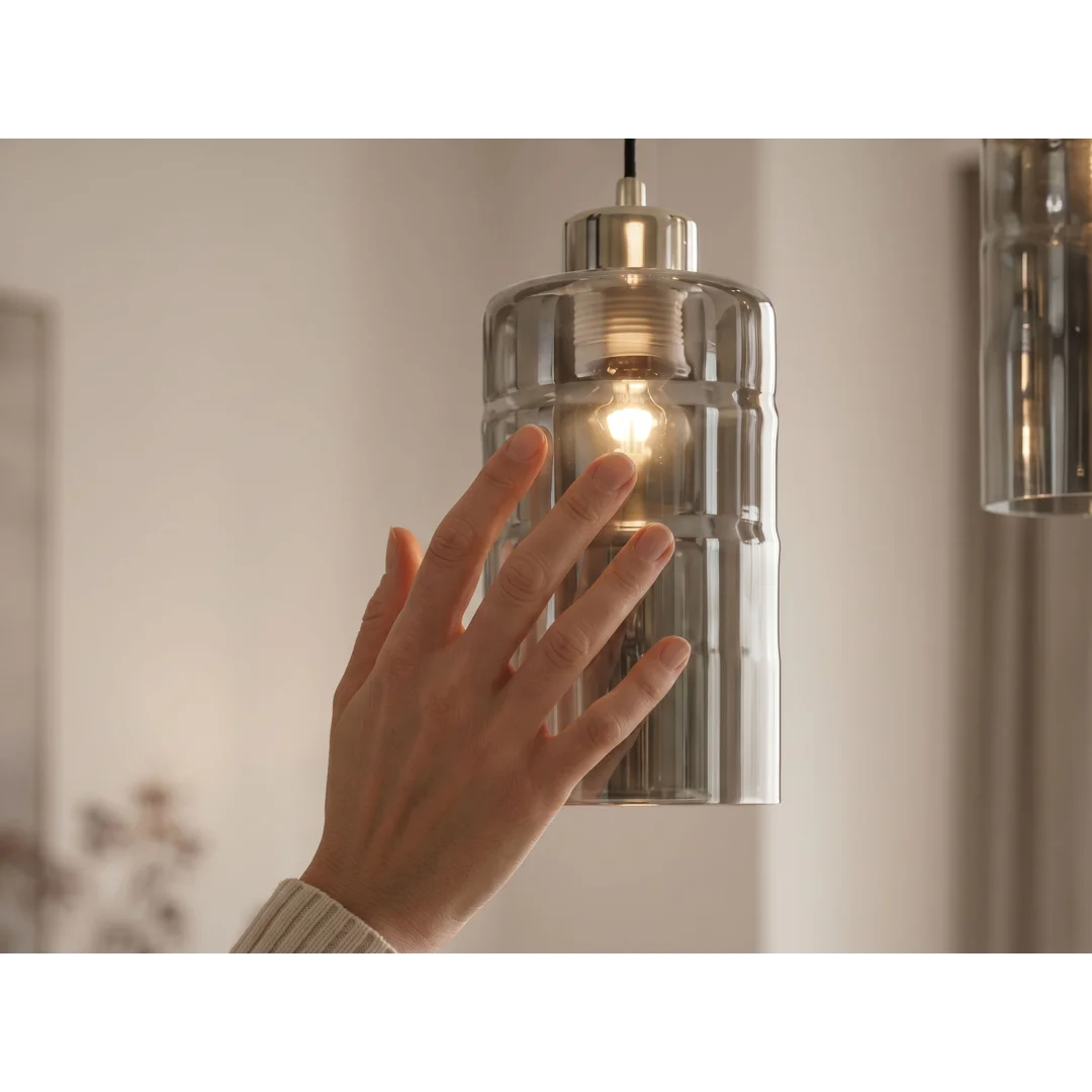 METZ lampa wisząca talerz chromowy 5x40W E27 klosz dymiony lustrzany — zdjęcie 3