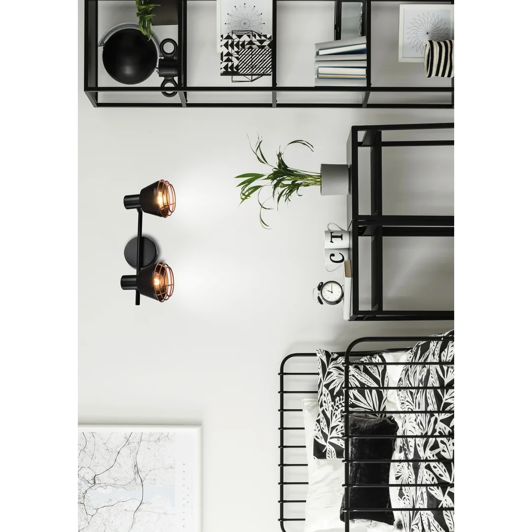 Neria lampa sufitowa listwa czarny 2x40w e14 klosz miedziany — zdjęcie 2