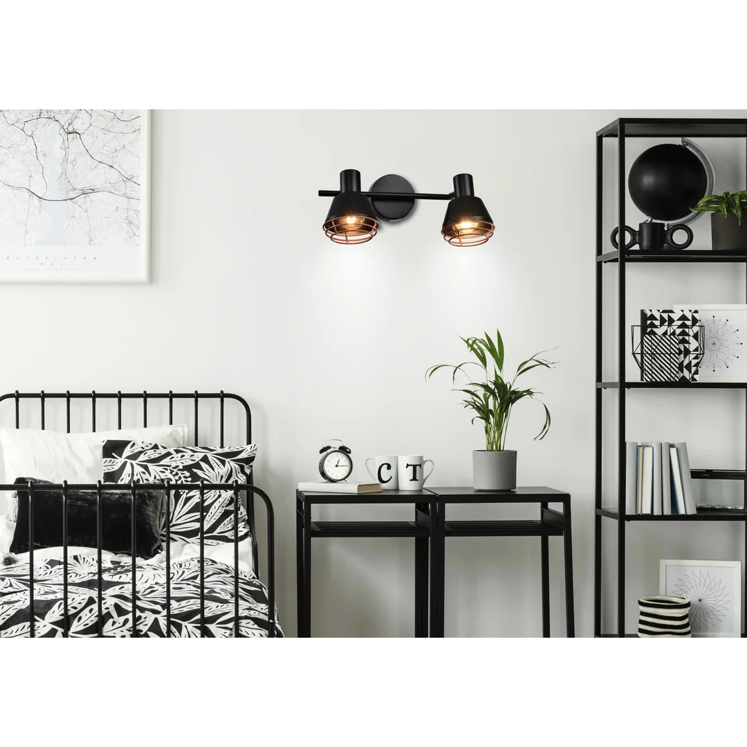Neria lampa sufitowa listwa czarny 2x40w e14 klosz miedziany — zdjęcie 3