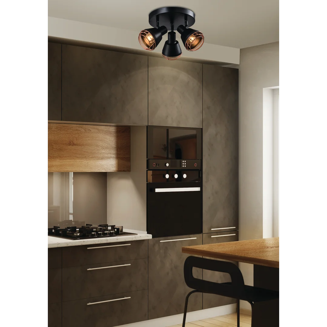 Neria lampa sufitowa plafon czarny 3x40w e14 klosz miedziany — zdjęcie 2