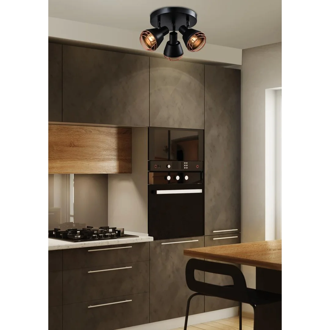 Neria lampa sufitowa plafon czarny 3x40w e14 klosz miedziany — zdjęcie 4