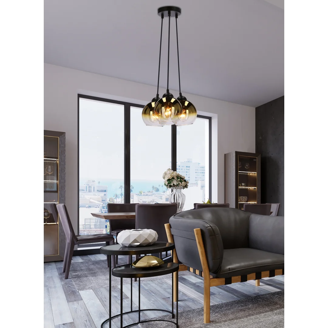 Nubia lampa wisząca czarny 3x60w e27 klosz złoty — zdjęcie 2