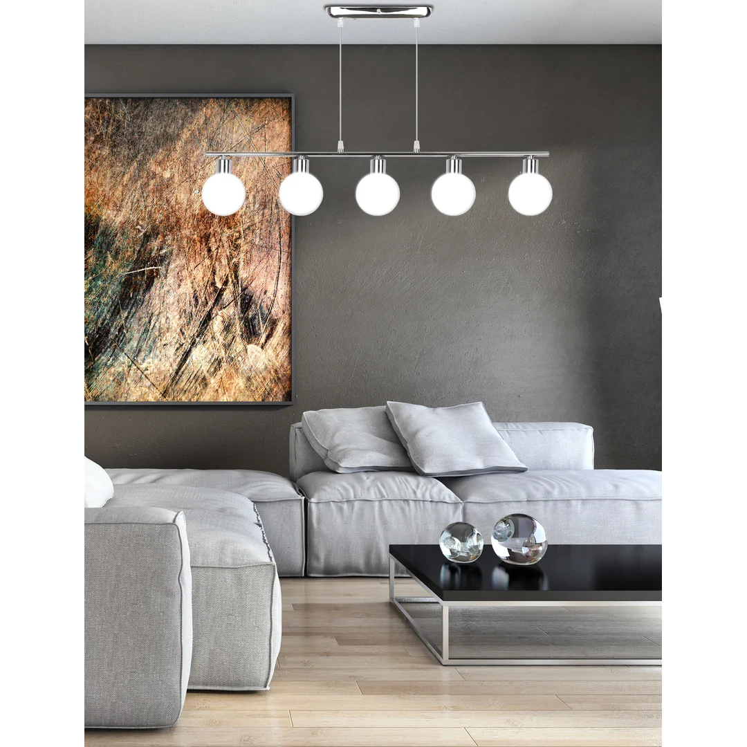 Oden lampa wisząca chromowy 5x40w g9 klosz biały — zdjęcie 2
