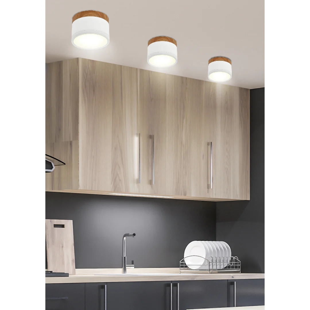 OPRAWA SUFITOWA TUBA 9W LED 4000K BIAŁY+DREWNIANY ŚR. 8,8 CM — zdjęcie 2