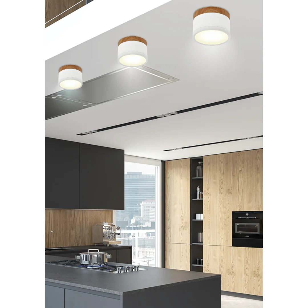 OPRAWA SUFITOWA TUBA 9W LED 4000K BIAŁY+DREWNIANY ŚR. 8,8 CM — zdjęcie 3