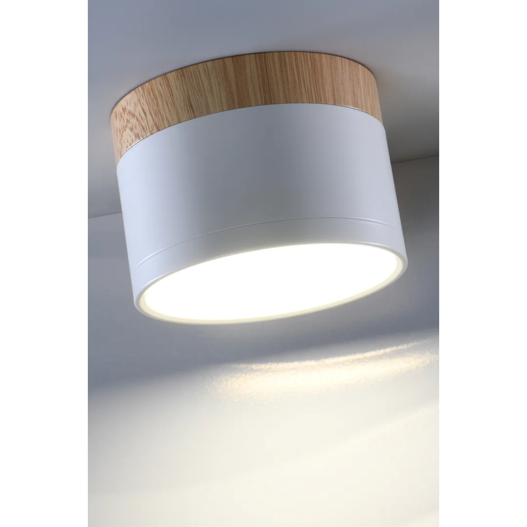 OPRAWA SUFITOWA TUBA 9W LED 4000K BIAŁY+DREWNIANY ŚR. 8,8 CM — zdjęcie 4