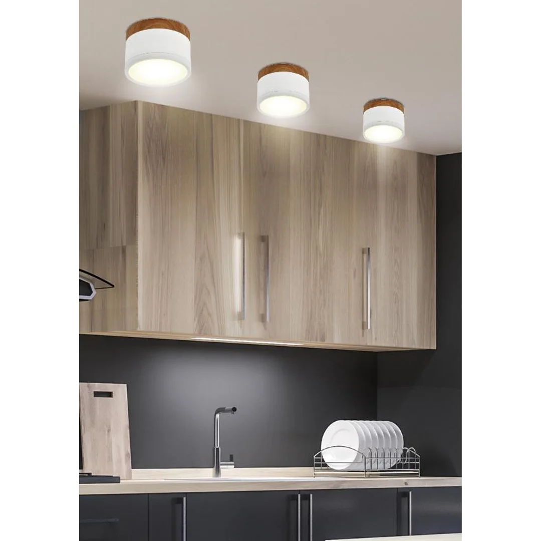 OPRAWA SUFITOWA TUBA 9W LED 4000K BIAŁY+DREWNIANY ŚR. 8,8 CM — zdjęcie 6