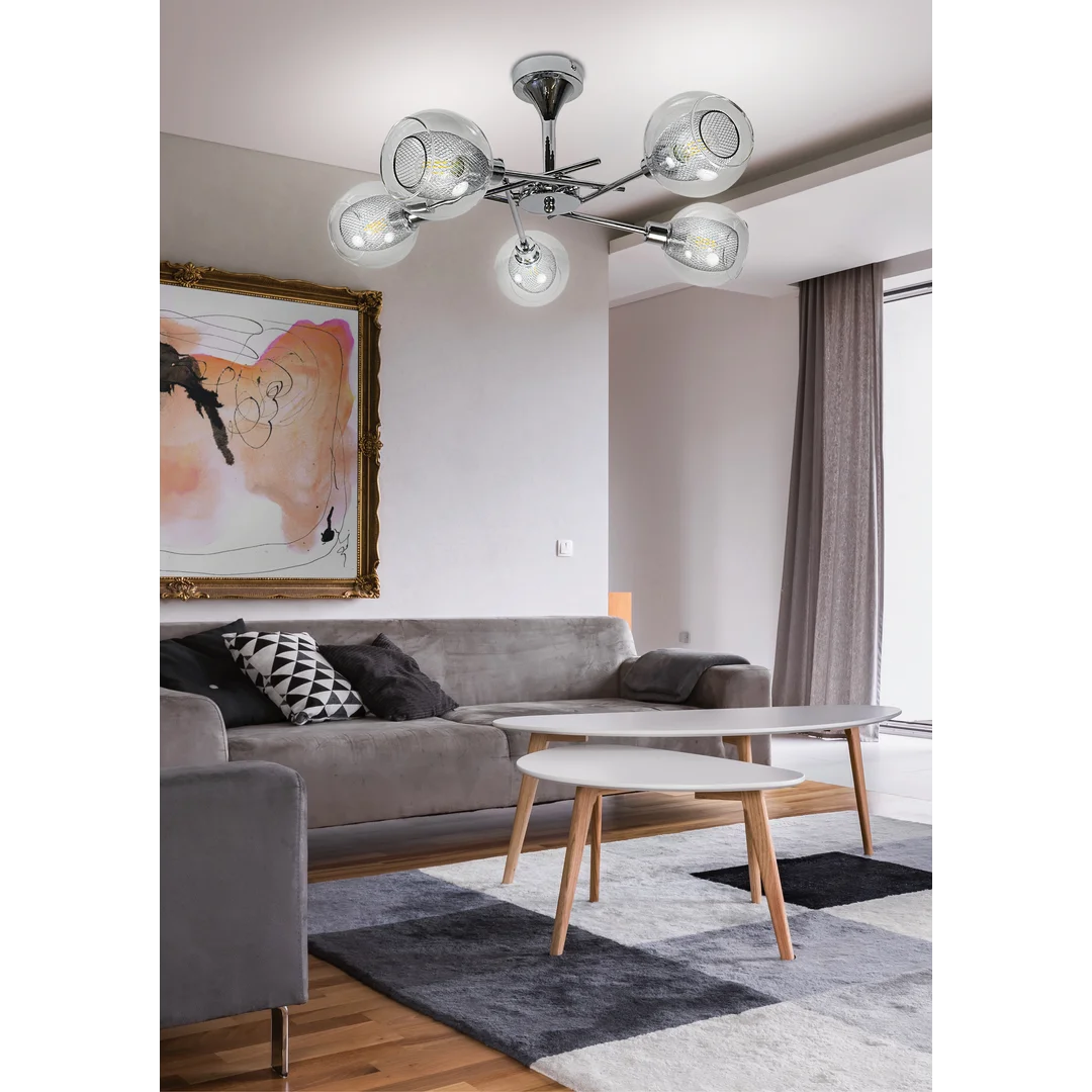 OZZO LAMPA WISZĄCA 5X40W E14 CHROM KLOSZ BEZBARWNY — zdjęcie 2