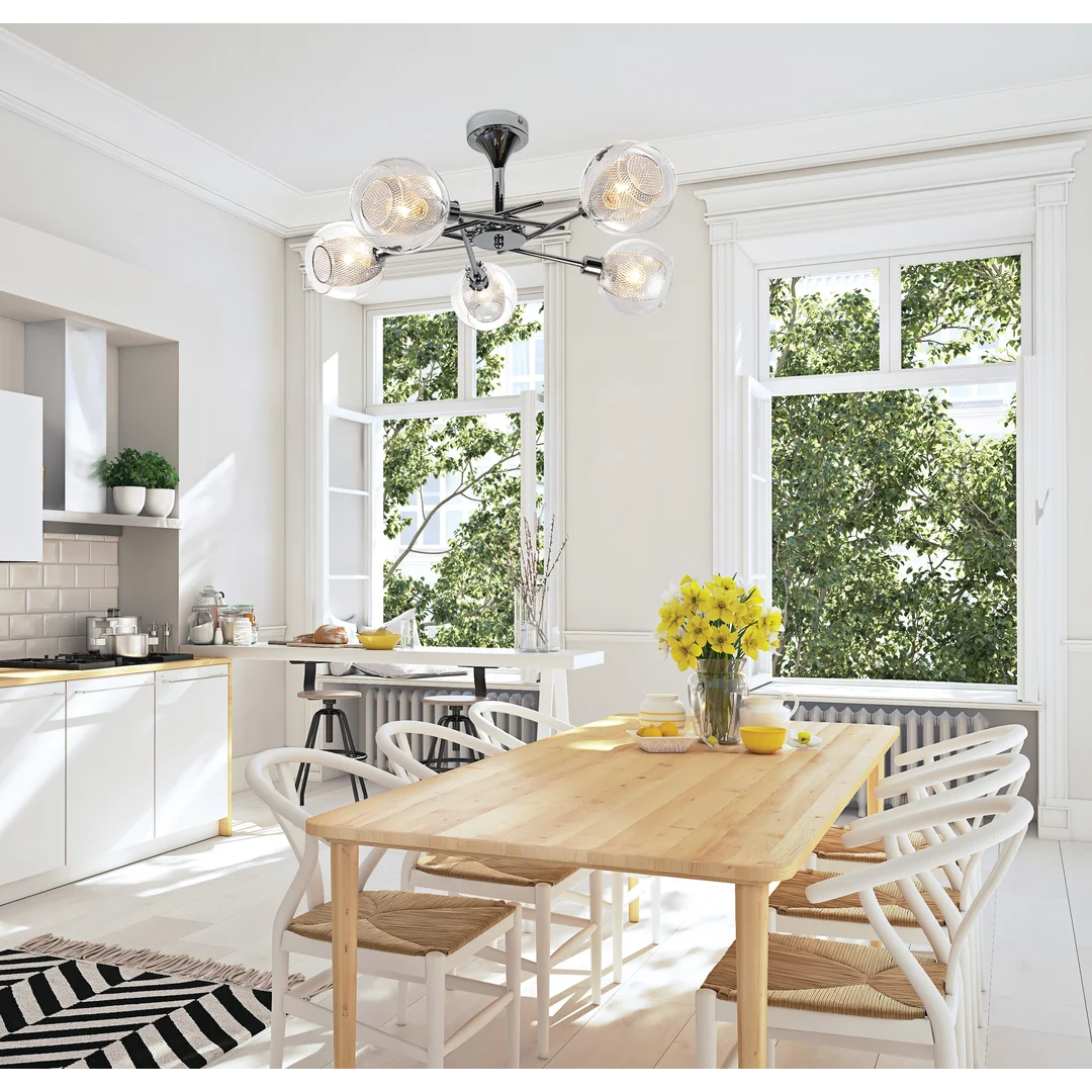 OZZO LAMPA WISZĄCA 5X40W E14 CHROM KLOSZ BEZBARWNY — zdjęcie 3