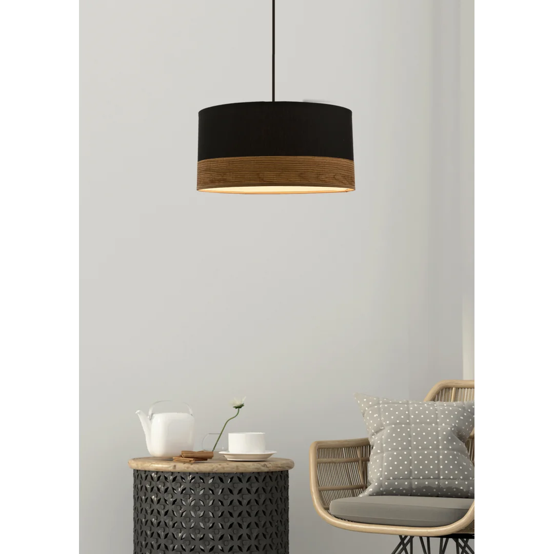 Porto lampa wisząca czarny 1x60w e27 abażur czarny+fornir — zdjęcie 2