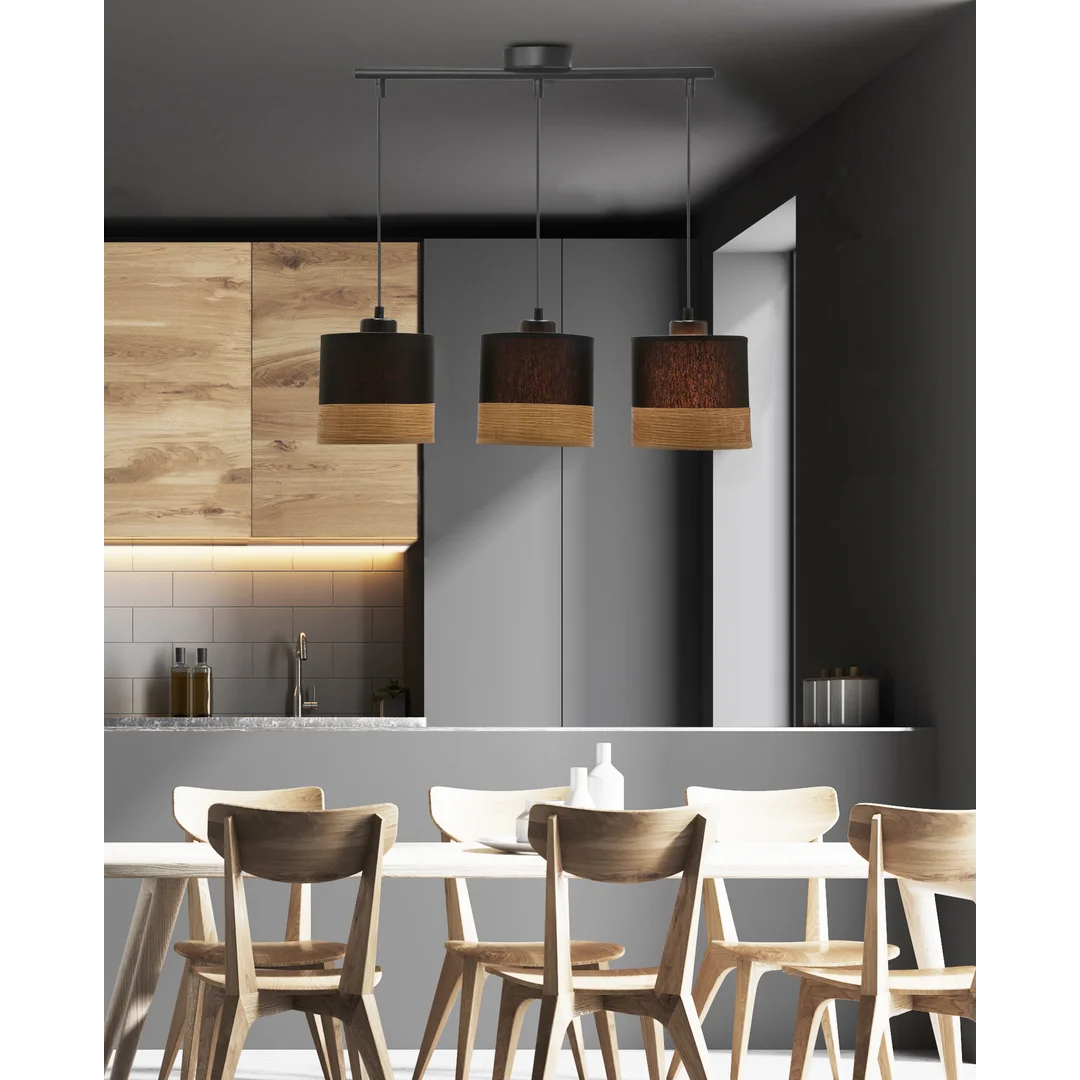 Porto lampa wisząca czarny 3x60w e27 abażur czarny+brązowy — zdjęcie 2