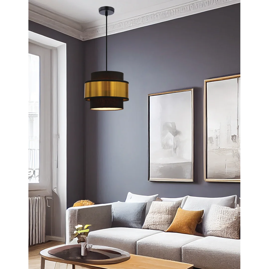 Prestige lampa wisząca czarny 1x40w e27 abażur czarny+złoty — zdjęcie 2