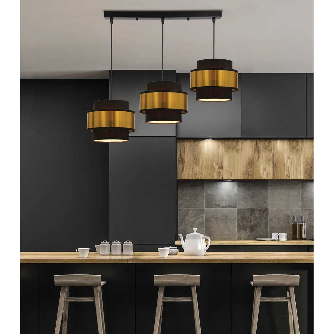 Prestige lampa wisząca czarny 3x40w e27 abażur czarny+złoty — zdjęcie 2