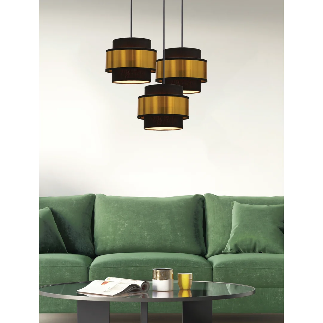 Prestige lampa wisząca czarny talerz 3x40w e27 abażur czarny+złoty — zdjęcie 2